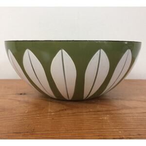 Vtg Cathrineholm Lotus Mid Century Enamelware Avocado Green Sm Steel Bowl 5.5"